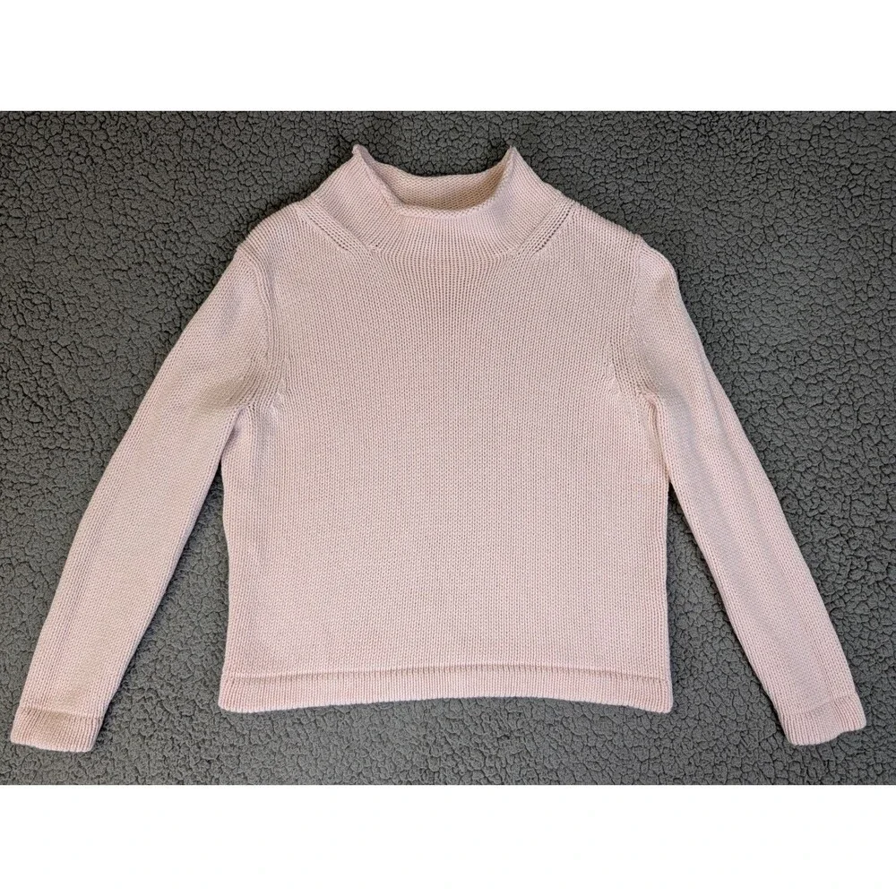 J Crew Always Womens S Pink Roll Neck Oarsman Fisherman Knit Sweater Cotton Cozy